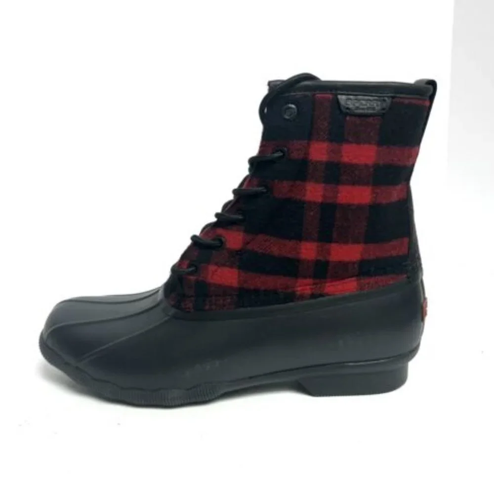 Sperry Mens Saltwater Buffalo Check Boot Red Size 10 M